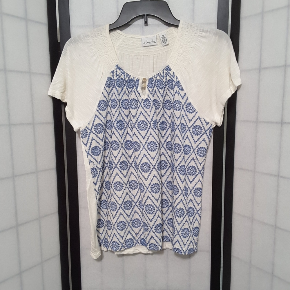 Blue and White Kim Rogers Top sz Small
